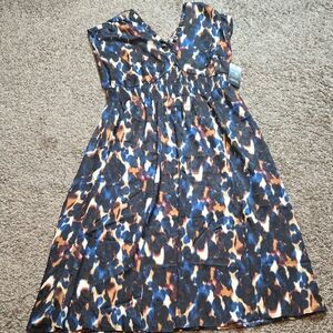 Terra & Sky Black Label 1X 16W - 18W Plus Size V Neck Maxi Dress Abstract Animal